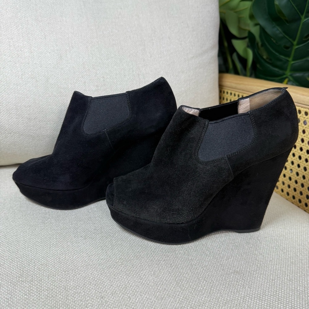 Prada Suede Peep Toe Ankle Boot Wedges